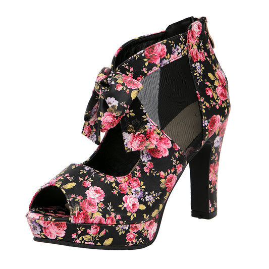 getmorebeauty Open Toe Women flower figure Platform High Heel Shoes Bows Strappy Sandals perfet for wedding/date/night/danceing
