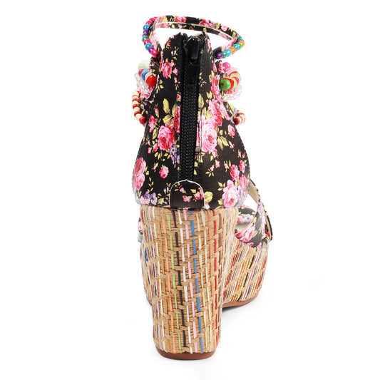 Getmorebeauty Women Spring Vibe Wedge Sandals With Pearls Weave Platform Heels