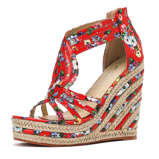 Women's Espadrille Wedge Sandals Flower Pattern