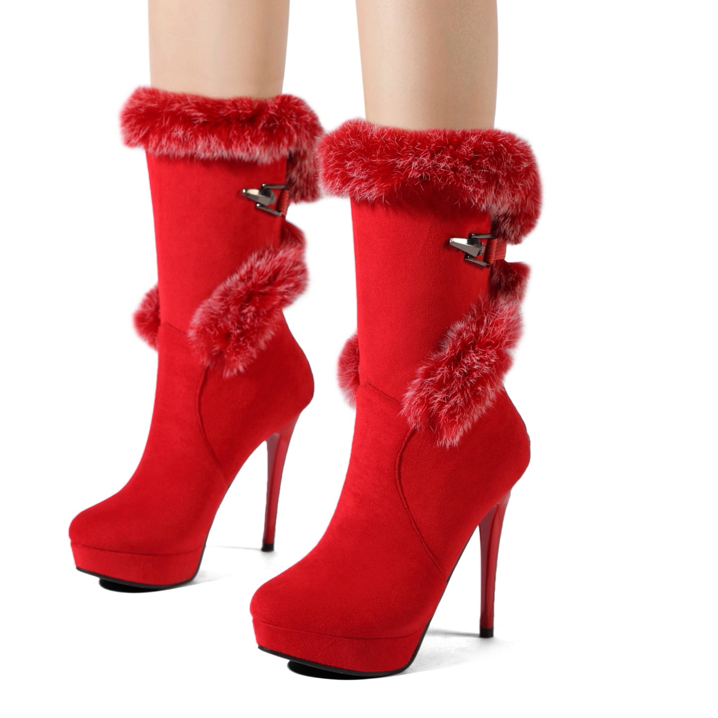 Women's High Heel Mid-Calf Snow Boots
